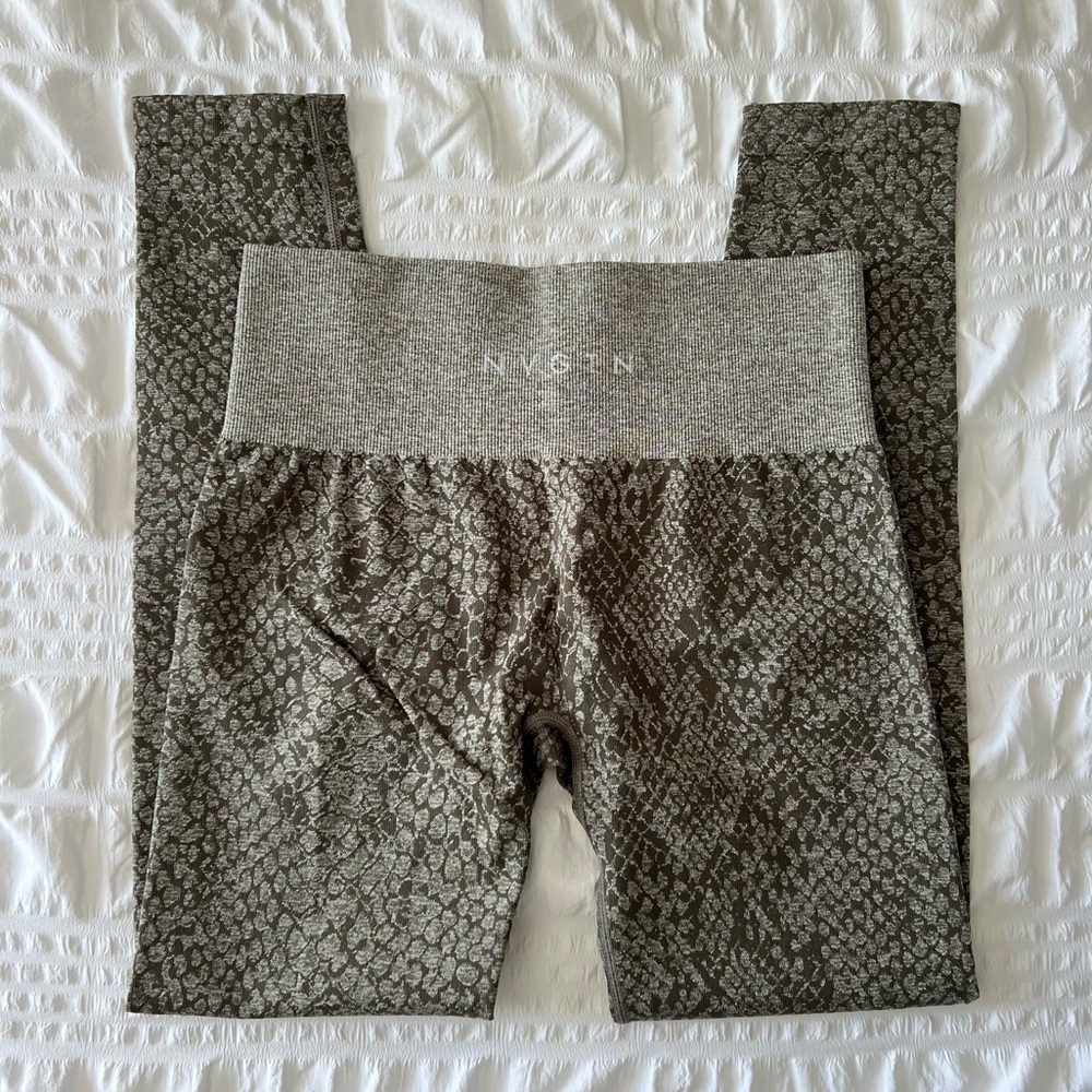 NVGTN green speckled snakeskin leggings